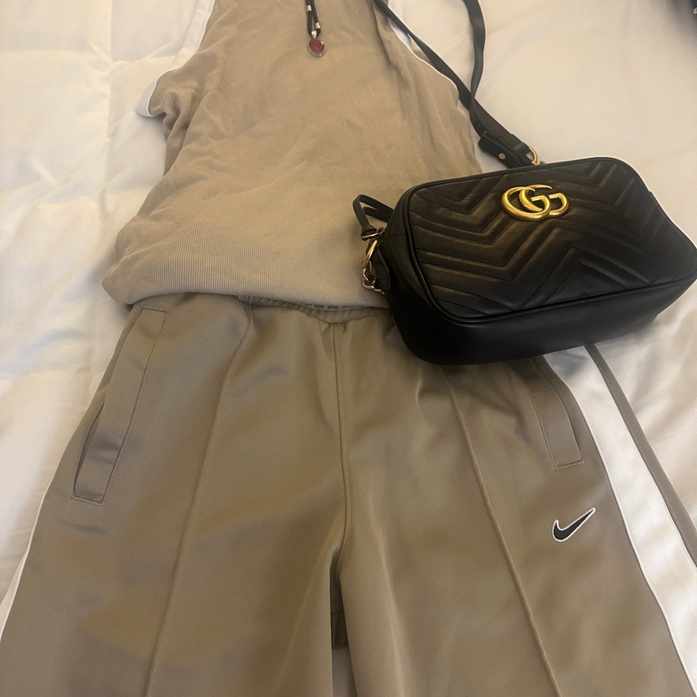 Nike Tan Track Pants with White Side Stripe